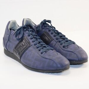 Fendi Sneakers Mens 8 Navy Blue Zucca Monogram Low Top 7E0327 Designer Shoes